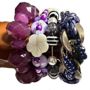 Whimsigoth Fairycore Bracelet Lot Purple Silvery Gray Beaded Mixed Materials